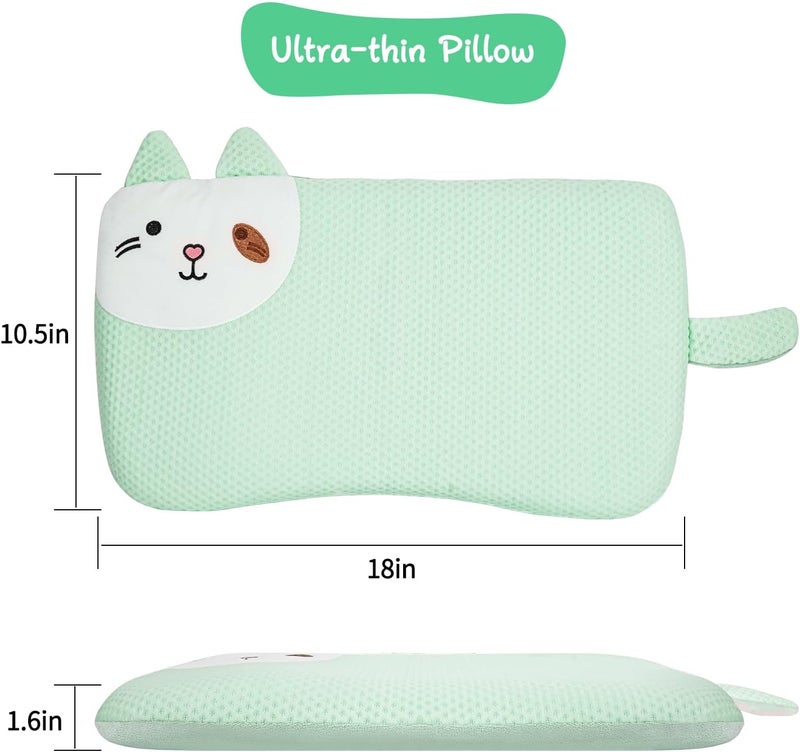 VEMBAP Kid Pillows for Sleeping, Memory Foam Toddler Pillow for Kids,Cool Flat Pillow, Ultra Thin Design,Easy to Carry for Traveling or Camping (Age 2 to 15)(Green, 18 in x 10.5 in) - Image 2